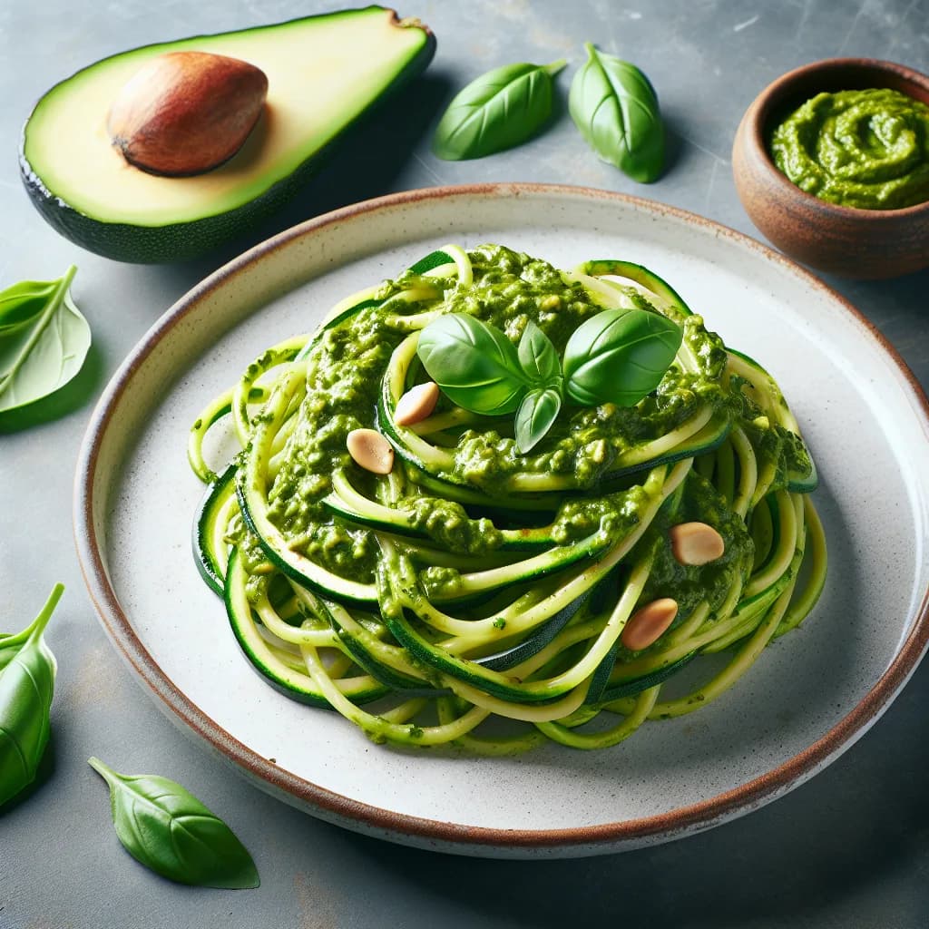 Zucchini-Spaghetti mit Avocado-Pesto