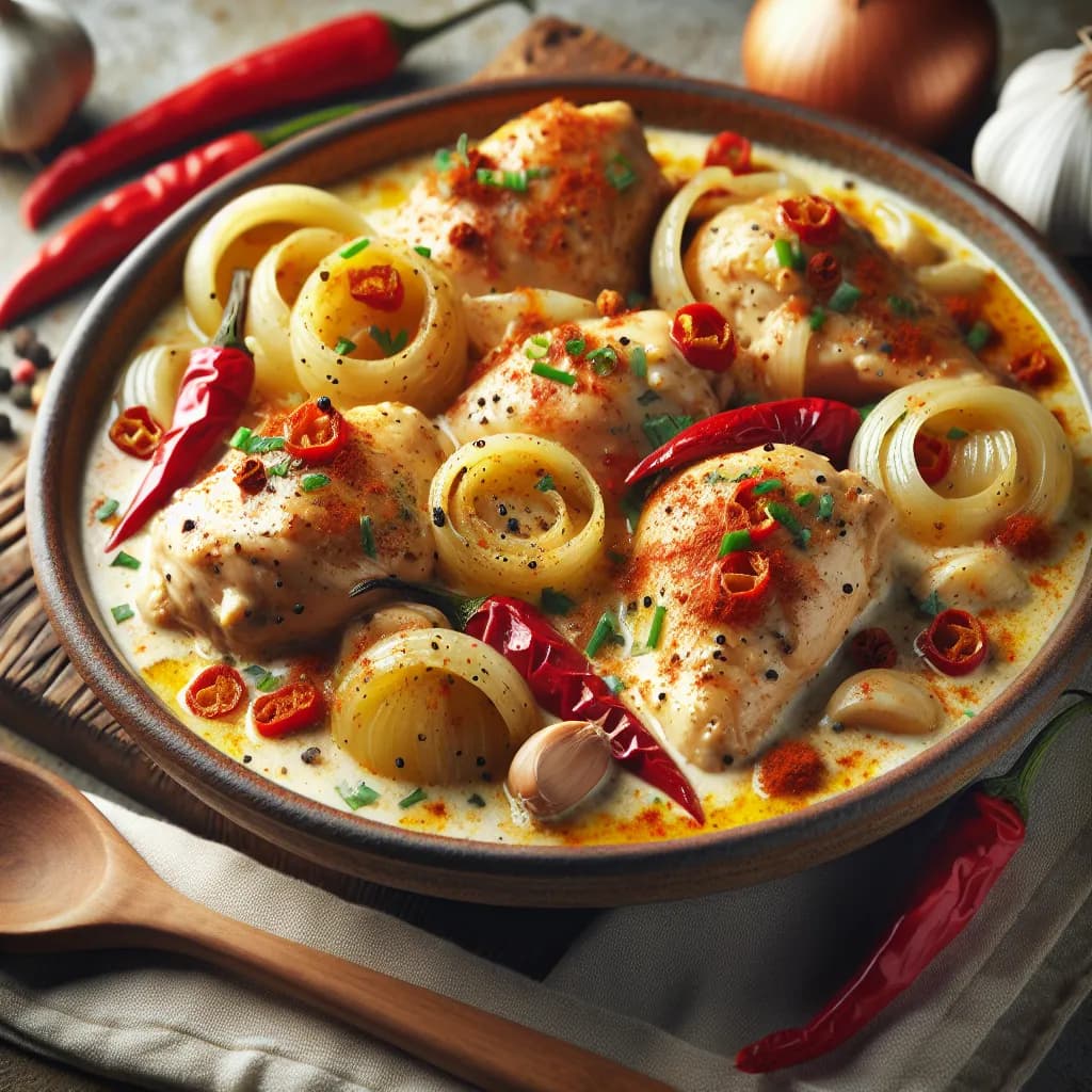 Zwiebel Sahne Hähnchen mit Knoblauch