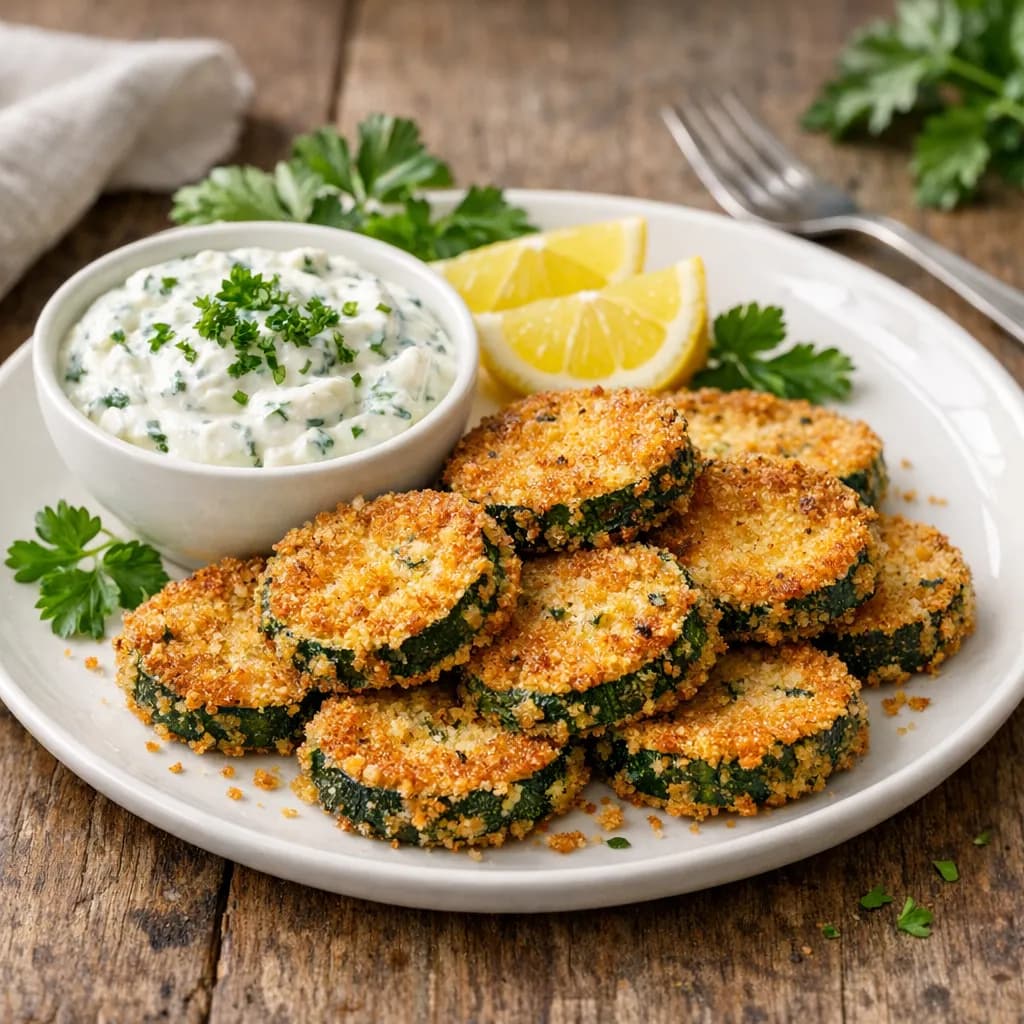 Klassische panierte Zucchini mit Kräuterquark